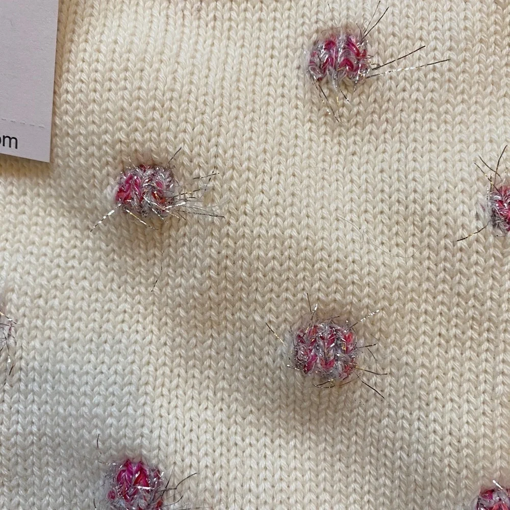 New gap kids sweater dots poms medium 8 cream pink tinsel nwt